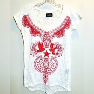 Torn By Ronny Kobo Lightweight Graphic Tee Women's XS White Red Birds‎